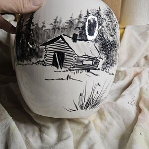 Charming Cabin Ceramic Vase - Black and White